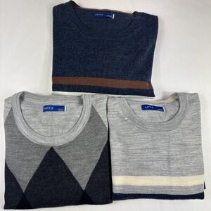 Apt 9 Merino Wool Blend Sweatshirt Mens L Long Sleeve Sweater Argyle Lot 3 Gray